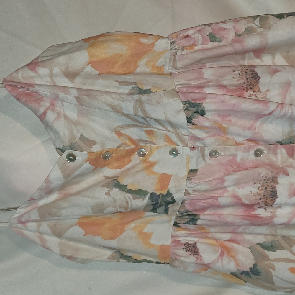 H&M Linen cotton Blend button down Floral midi Dress like new